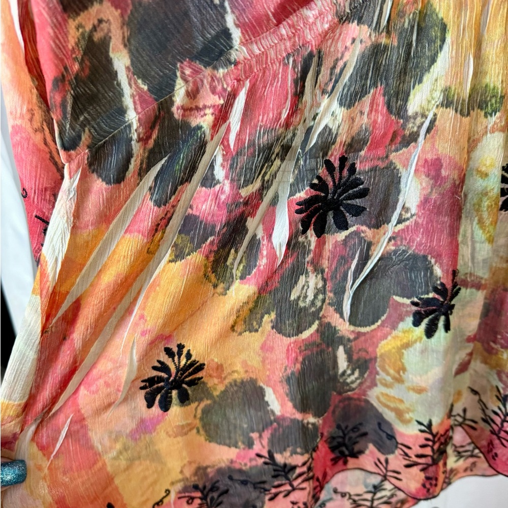 Mushka By Sienna Rose Floral Print Embroidered Sheer Lightweight‎ Blouse Sz M - Picture 6 of 11